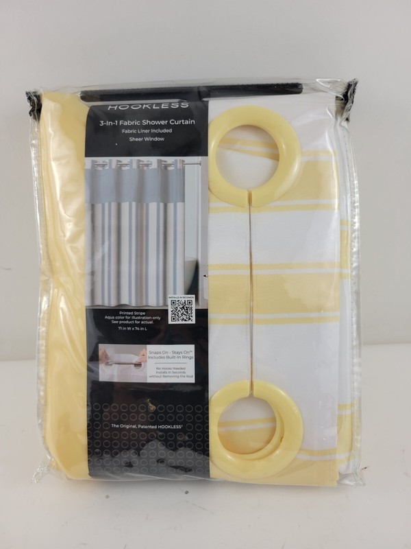 Hookless Striped Shower Curtain with Window and Liner Pastel Yellow gallery