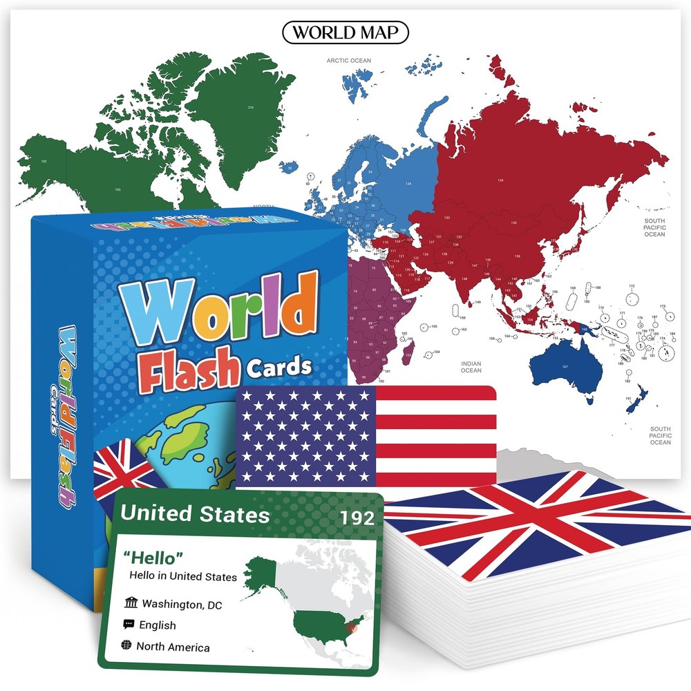 World Flags Flashcards 245 Countries Flags Geography Game with World Map - Edu