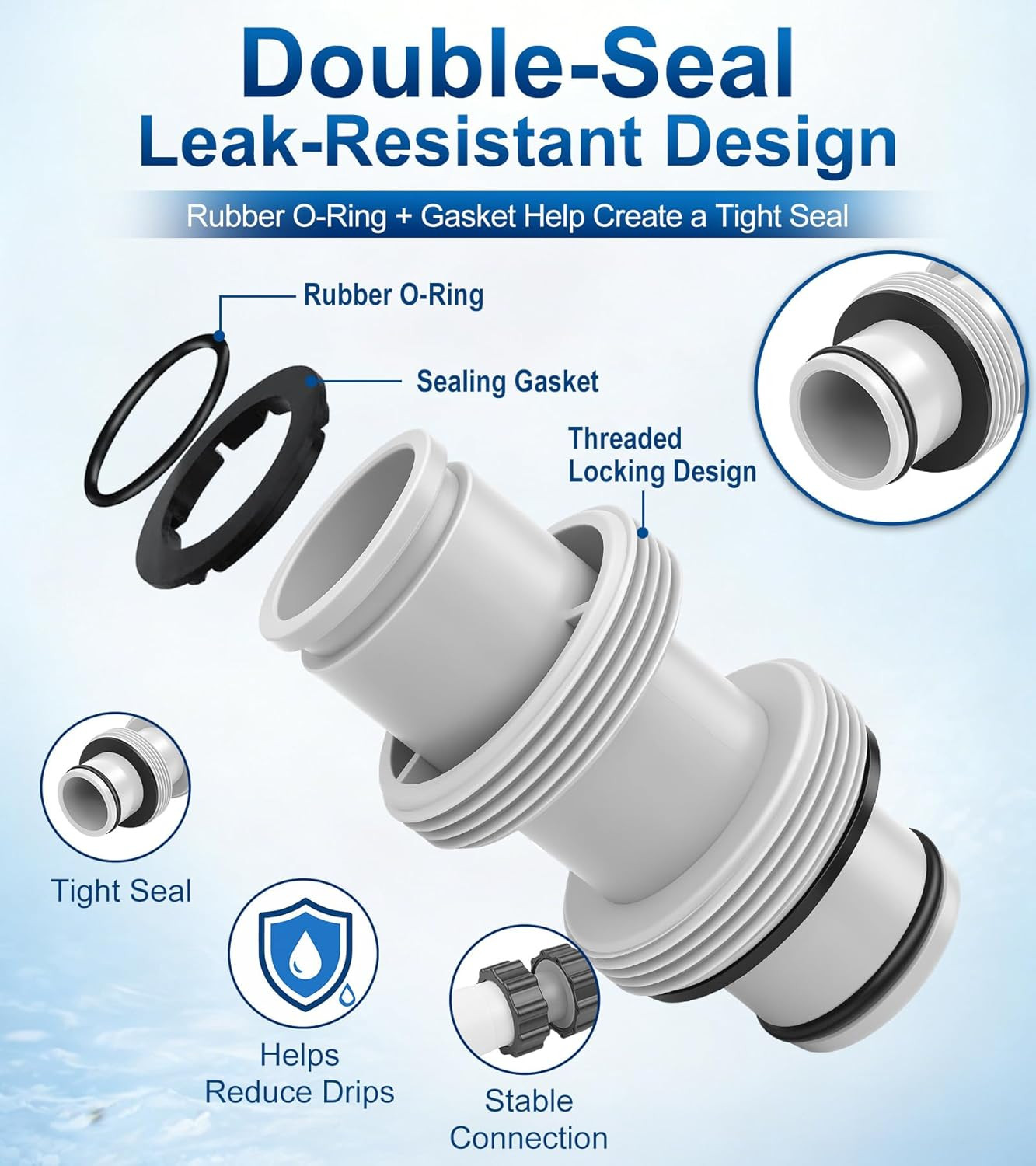 Pool Hose Connector, 1.5" to 1.5" Adapter Leak-Proof for Intex Parts Replacement gallery