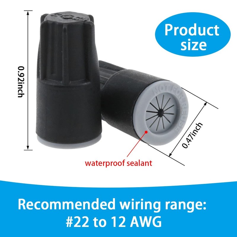 20pcs Waterproof Wire Connector, Outdoor Cap Nuts for #8 to #22 Black gallery