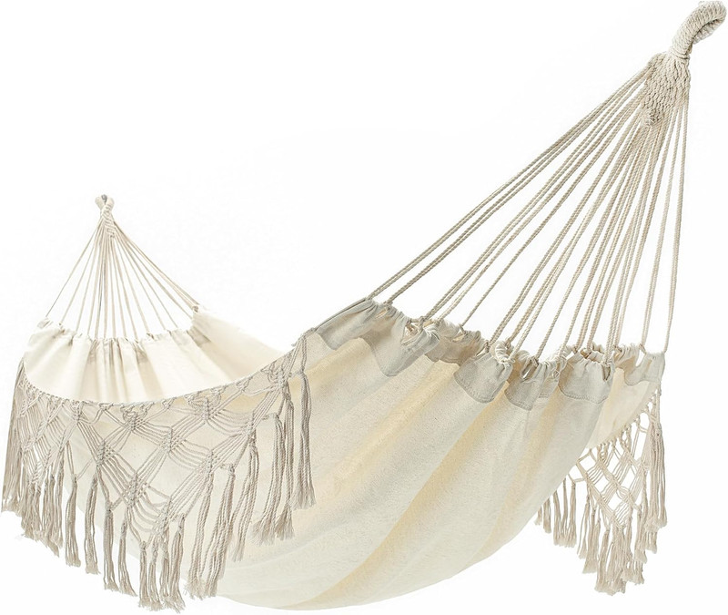 Double Boho Macrame Hammock Cotton Canvas Portable Replacement Hammock 440Lbs Lo gallery