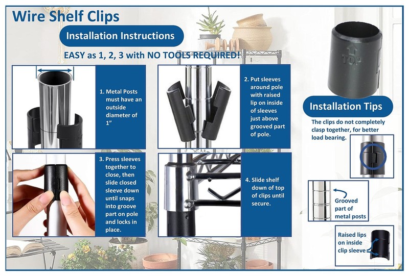 JSP Manufacturing 1" Diameter Post Wire Shelf Clips Shelving Split 16, Black gallery