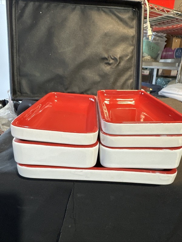 Crate & BARREL Stax Living Stackable Ceramic rectangle Shape Red White sushi /6 gallery