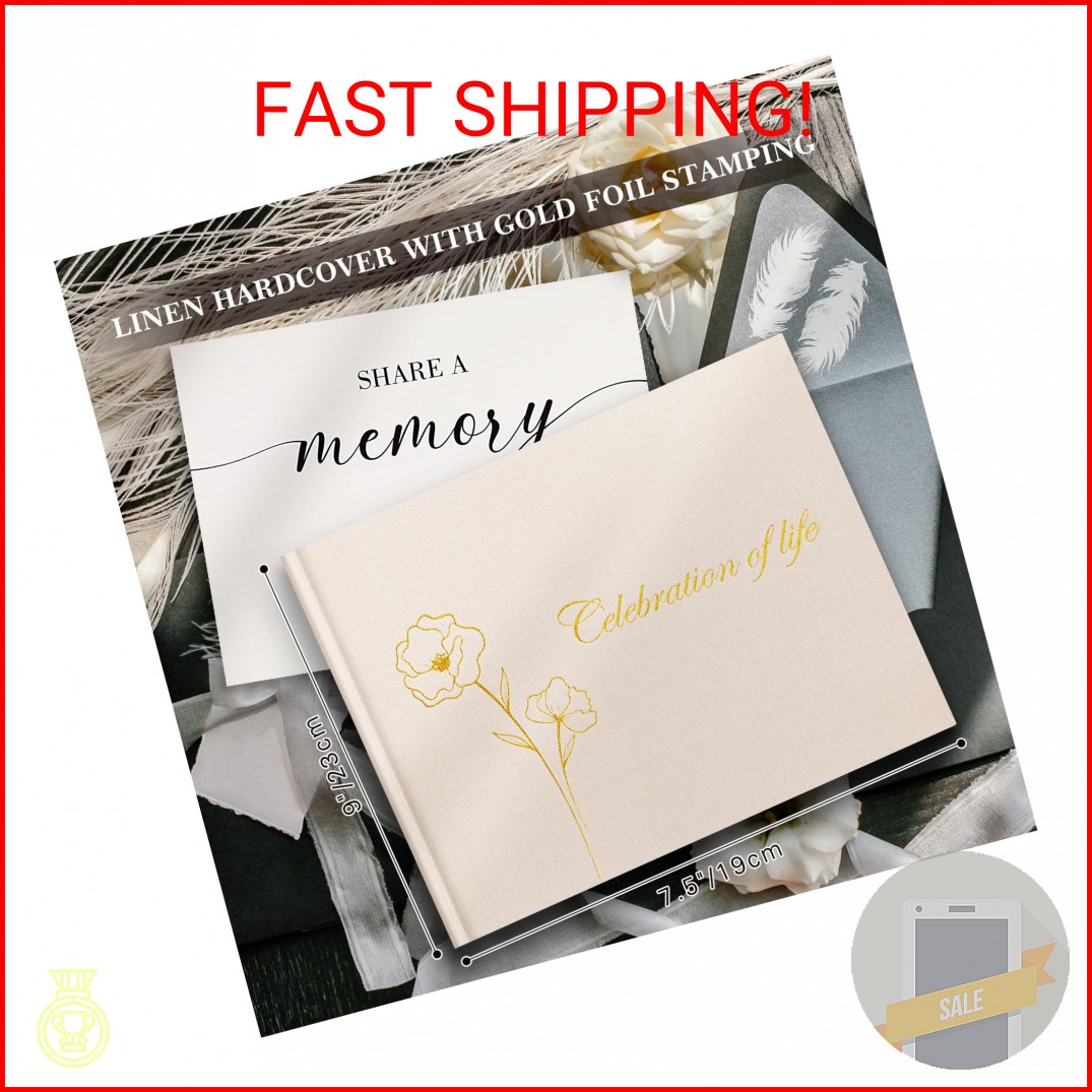 Lanpn Funeral Guest Book for Celebration of Life, Linen Memorial Service Registr gallery