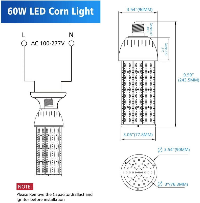 E39 60W LED Corn Bulbs Light Replace 400W MH HPS HID High Bay Light AC100-277V gallery
