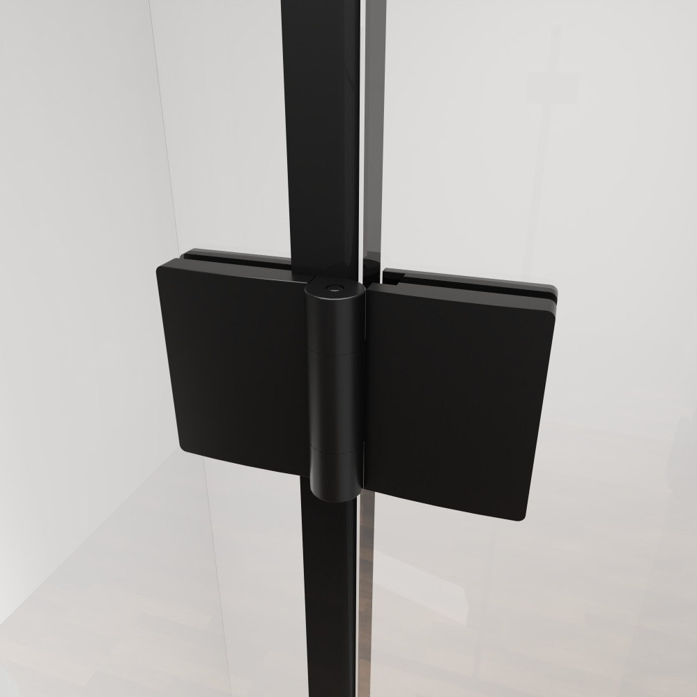 Semi Frameless Folding Shower Door Matte Black Reversible Installation gallery