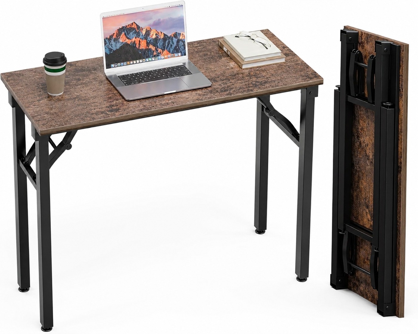 Folding Computer Desk Rustic Brown 44" Engineered Wood Metal Legs gallery
