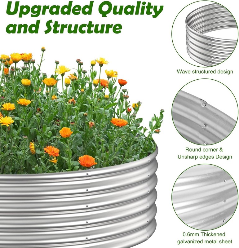 36" Round Galvanized Raised Garden Bed Metal Planter Box Vegetables Herbs Flower gallery