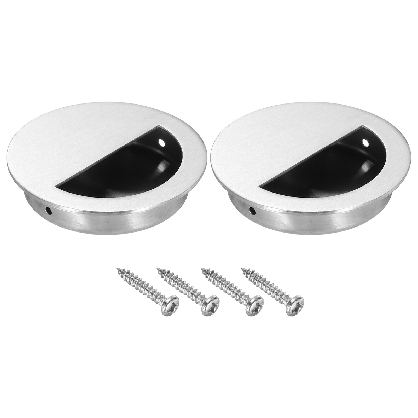 2Pcs Recessed Door Handles 2.75" Dia Round Hidden Concealed Door Pulls Silver gallery