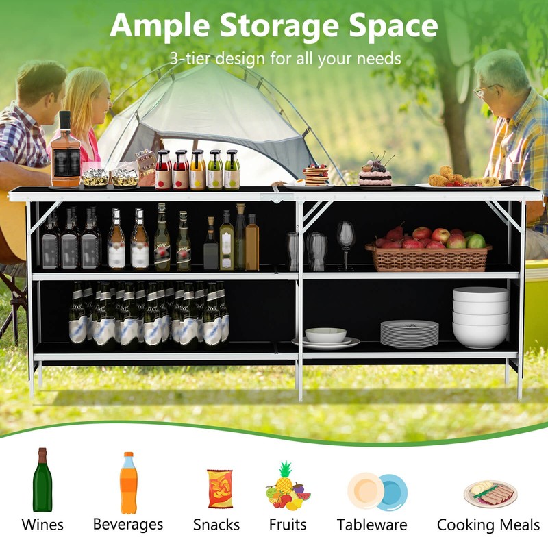 Portable Bar Table Folding Camping Table w/ Aluminum Alloy Frame 2-Tier Shelves gallery
