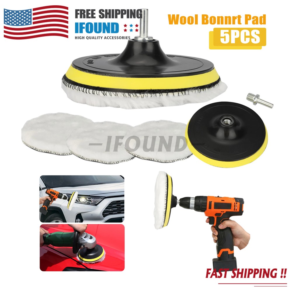 5PCS 6" Buffing Polishing Pad Wool Wheel Mop Kit For Car Polisher Drill Adapter gallery