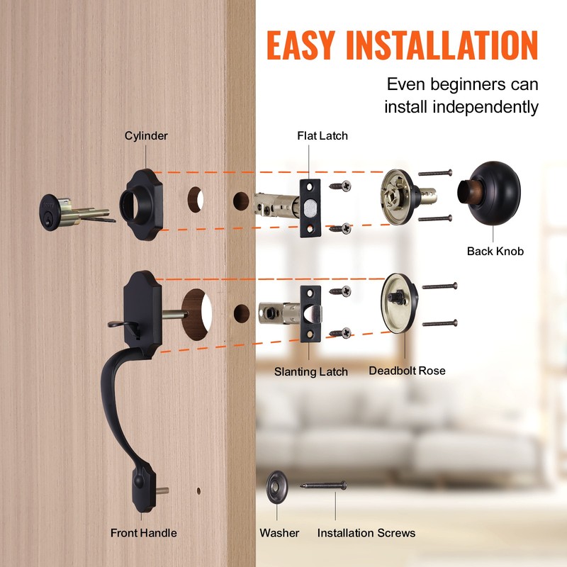 VEVOR Front Door Handle and Deadbolt Set Matte Black Front Door Lock Set Knob gallery