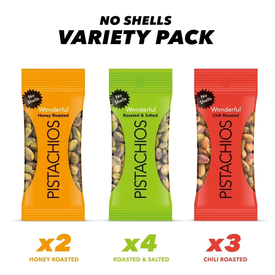 Wonderful Pistachios, No Shells Variety Pack Nuts, 0.75 Ounce Bags (Pack of 9).. gallery