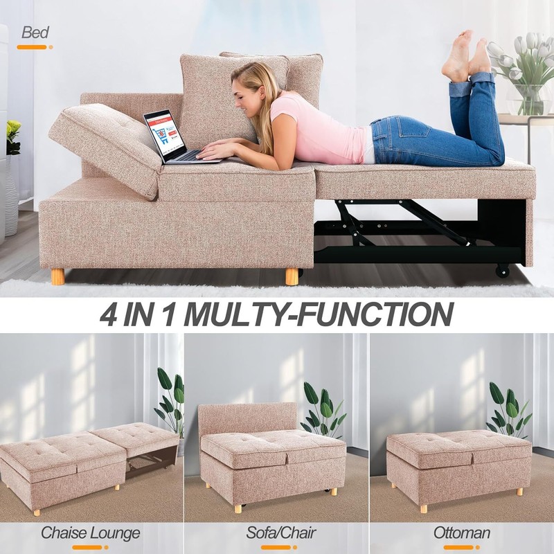 71IN Sofa Bed 4-in-1 Convertible Sleeper Chair Single Recliner w/2 Throw Pillows gallery
