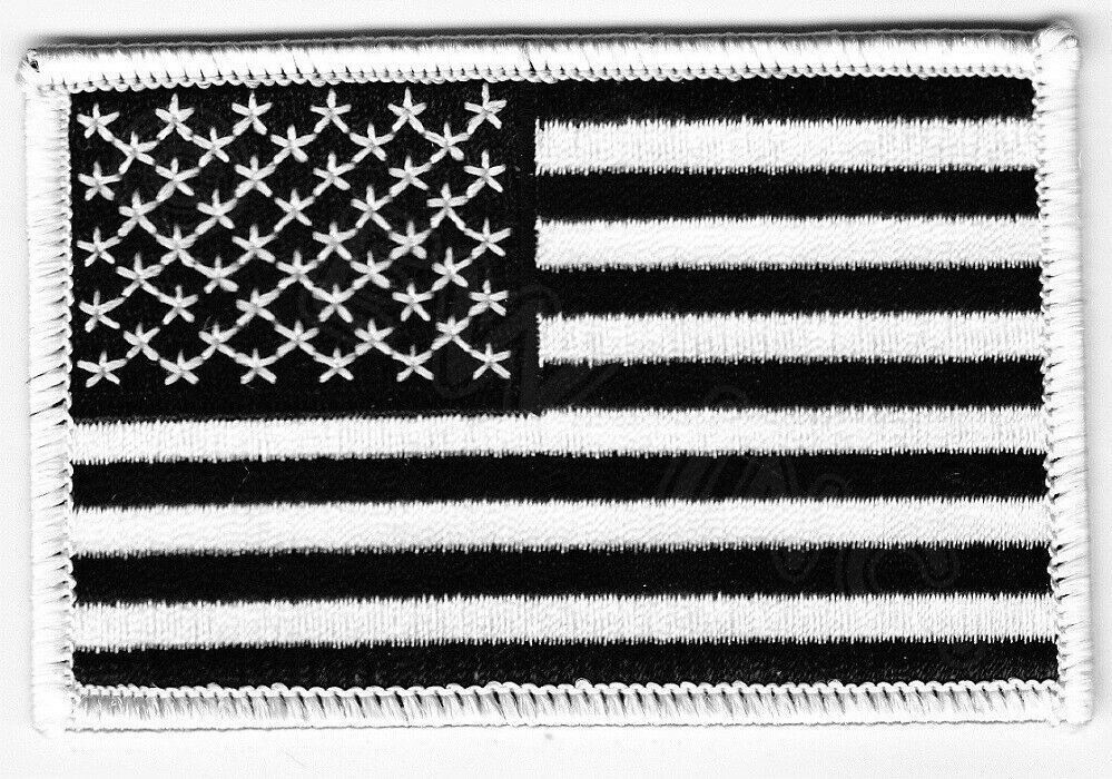 AMERICAN FLAG PATCH embroidered iron-on US BLACK WHITE MILITARY United States gallery