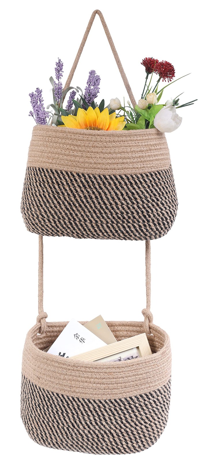 Over The Door Hanging Basket, 2 Tier Cotton Rope Woven Wall Basket, Magazine ... gallery