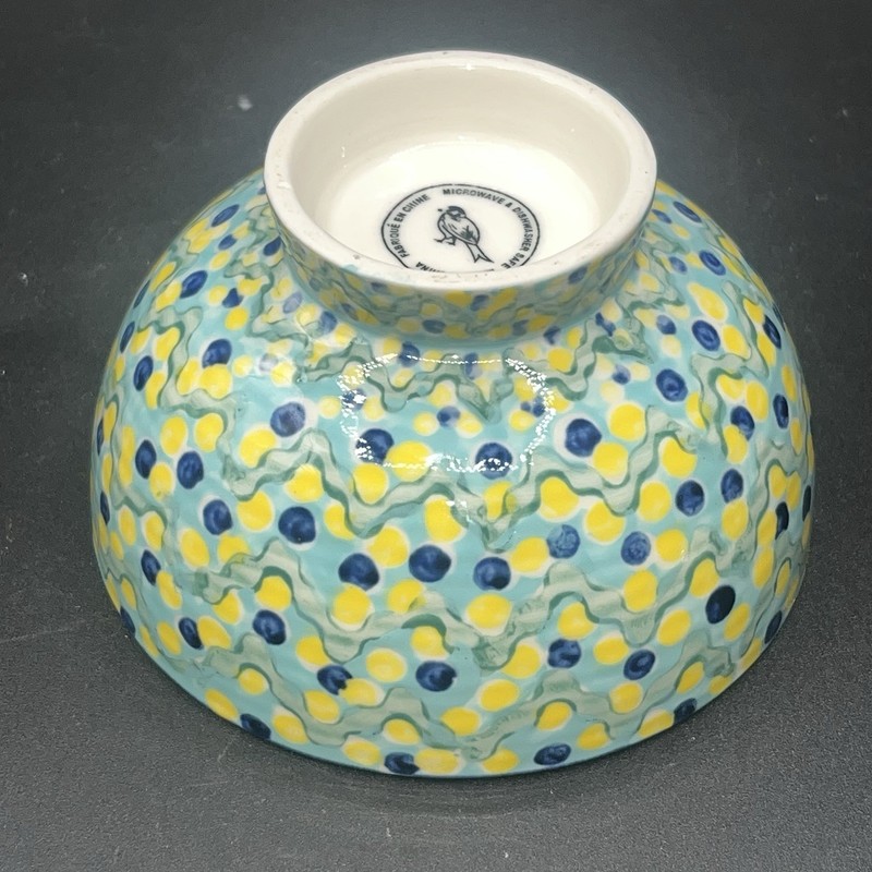Anthropologie Small Pedestal Footed Ceramic Bowl Yellow Green Blue Florals gallery