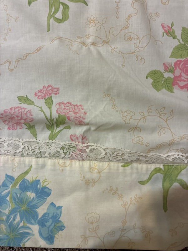 Vtg Wamsutta Queen Flat Sheet Supercale Plus Made in USA Floral Spring Flowers gallery
