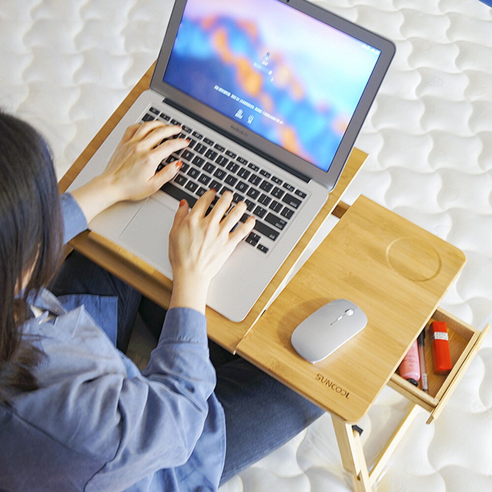 Bamboo Folding Lap Desk w/ Drawer for Laptop Notebook, Bed Breakfast Tray Table gallery