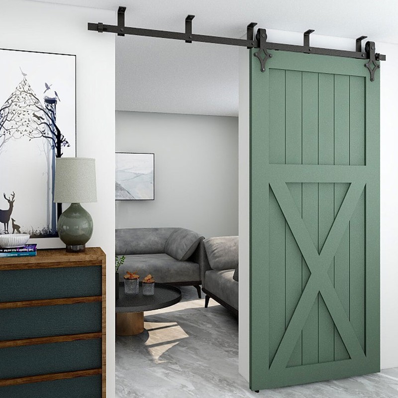 4FT-20FT Ceiling Mount Rail Sliding Barn Door Hardware Kit Track Roller Closet gallery