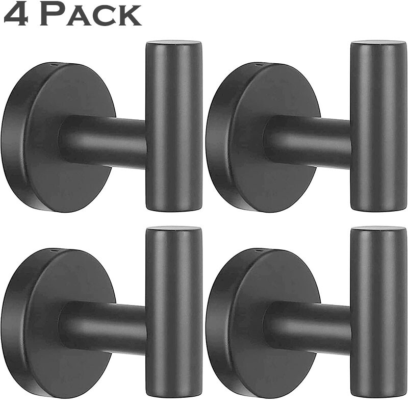 4 Pack Matte Black Stainless Steel Coat Robe Hat Clothes Hook Modern Wall Holder gallery