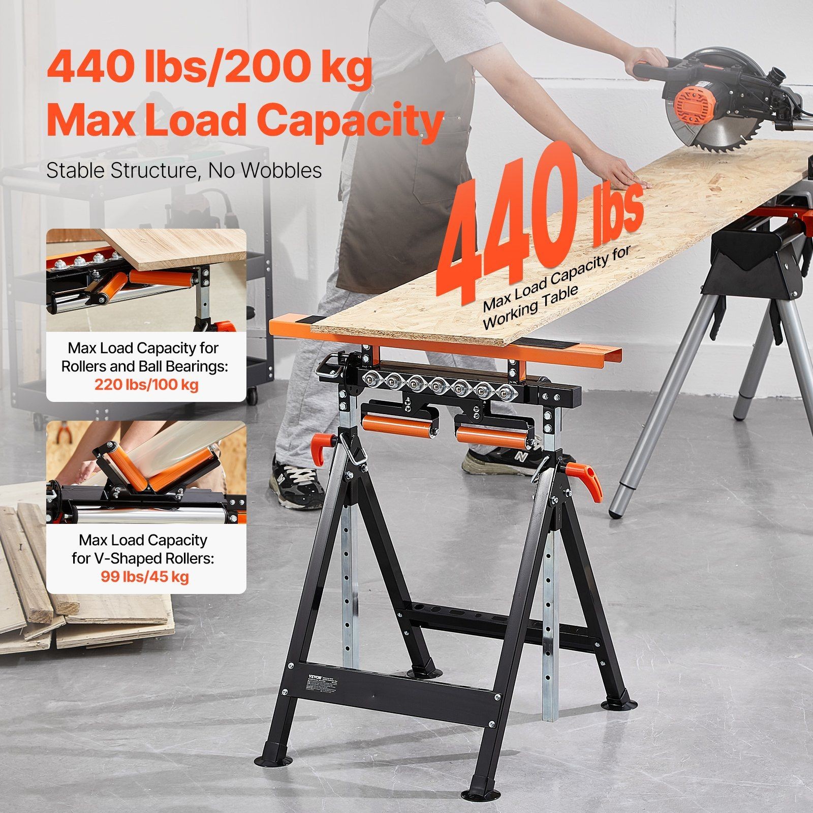 440lb 4-in-1 Roller Stand, Steel Construction, 33-50in Folding Height gallery