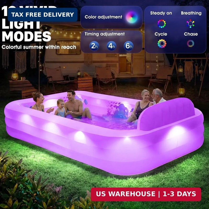 Extra Large Inflatable Pool with Lights,Upgraded Solar Powered Blow Up Pool for gallery