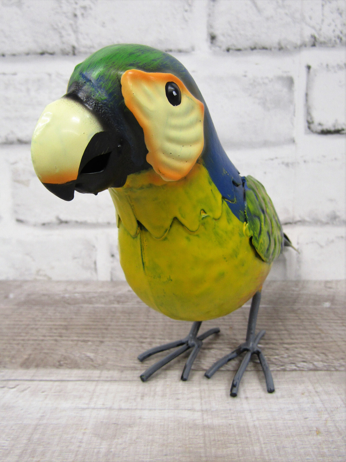 Small Rustic Colorful Tropical Parrot Rain Forest Metal Tin Bird Figure gallery