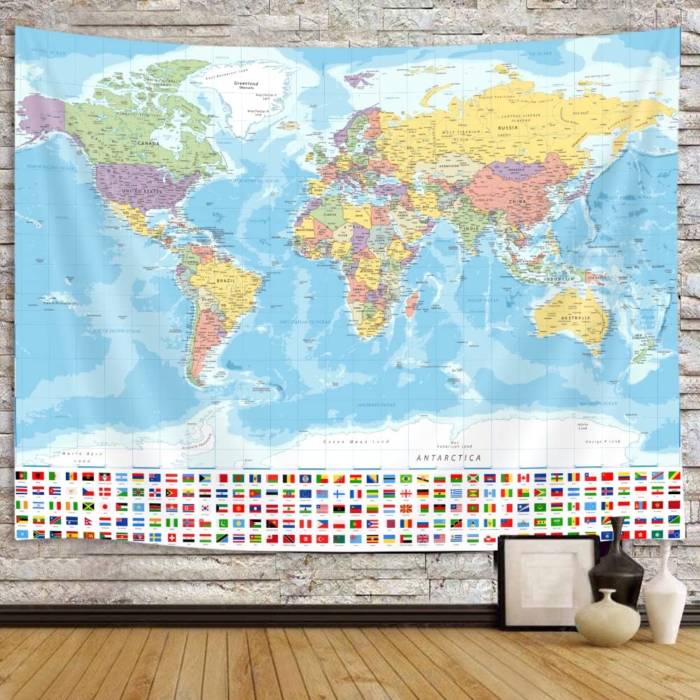 World Map Tapestry Wall Hanging, of The 60"L x 40"W, Multicolor gallery
