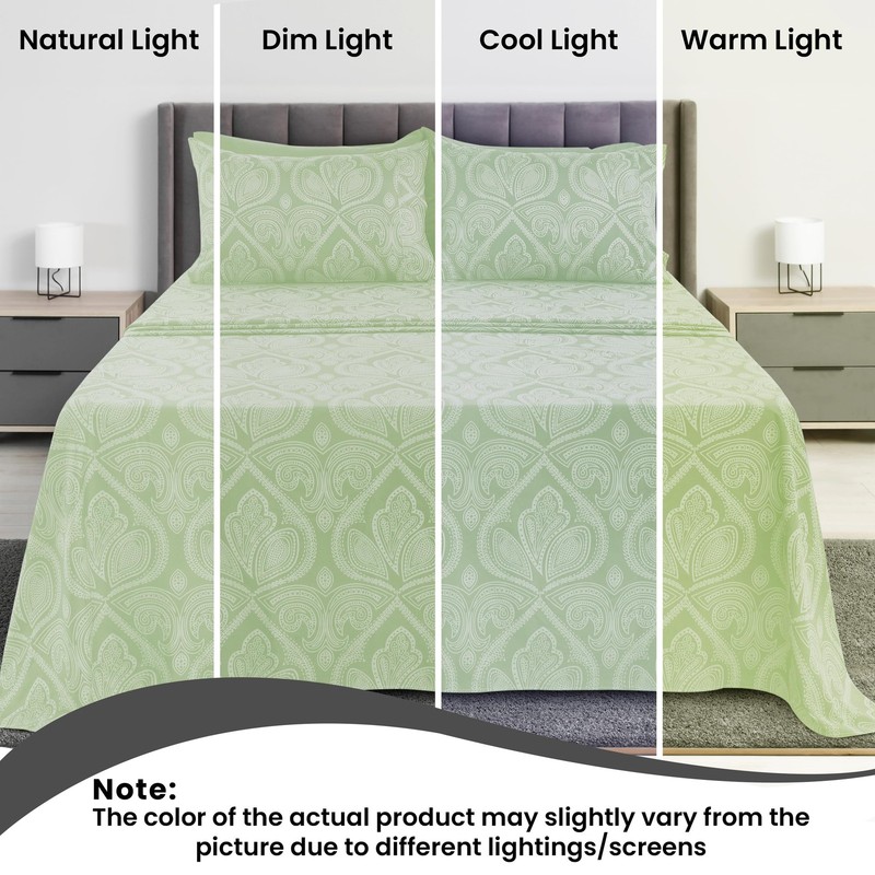 BED SHEETS Pillowcases Microfiber King Paisley Sage 6 Pc LUX DECOR COLLECTION gallery