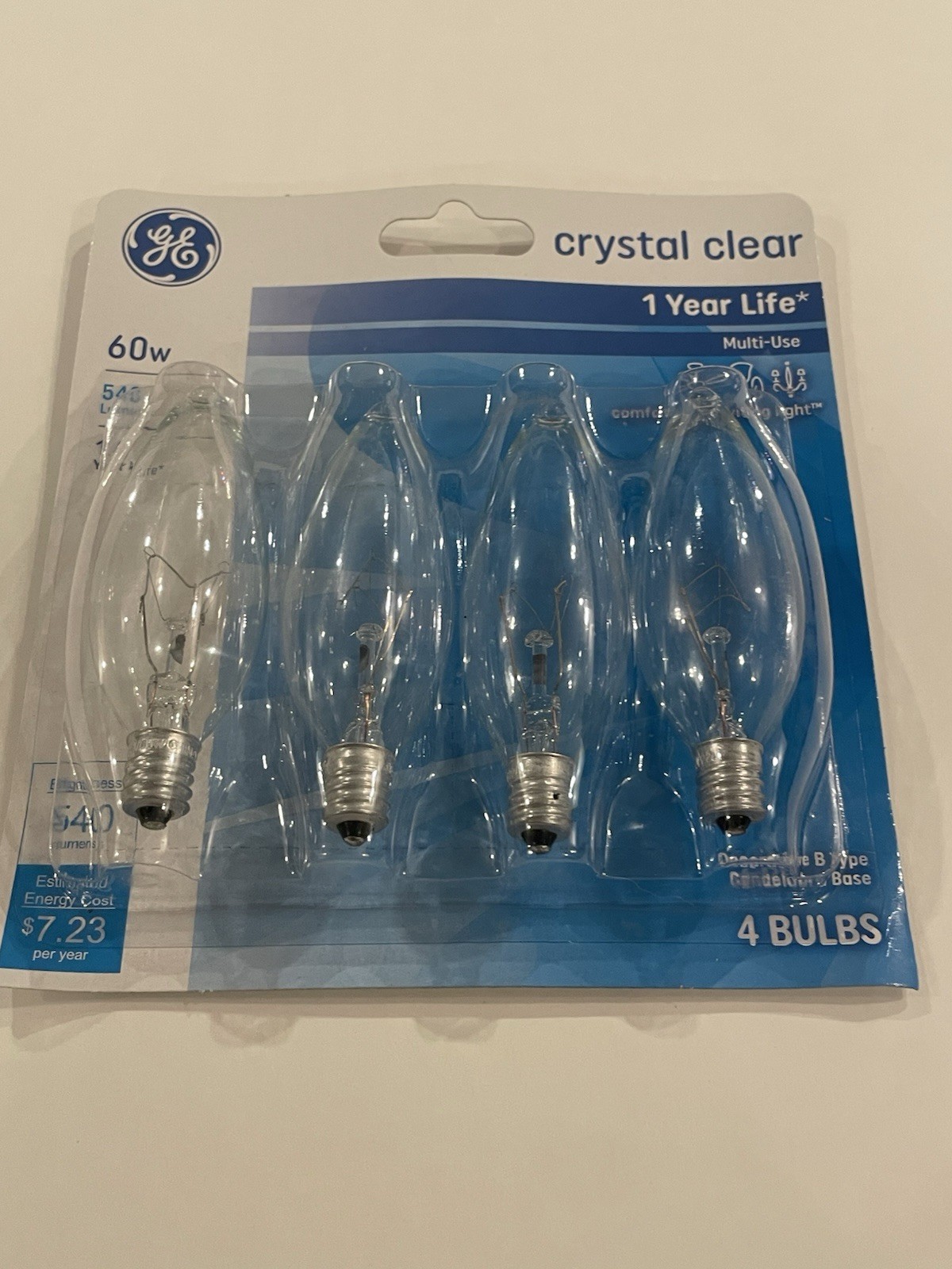 4 GE 60w Decorative B Multi Use Candelabra Base Bulbs Crystal Clear 4PK Bulb gallery