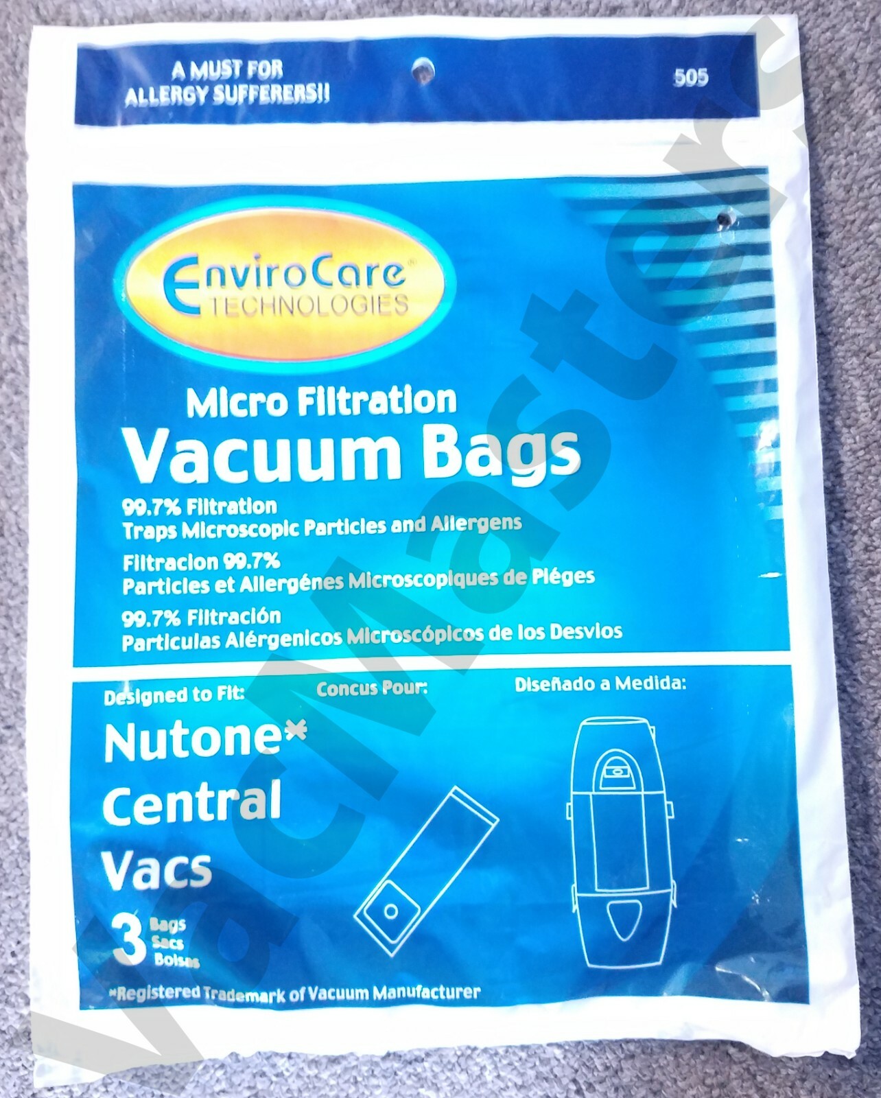 EnviroCare Tech 505 Micro Filtration vacuum bags 3/pk, Nutone 391 CV power units gallery