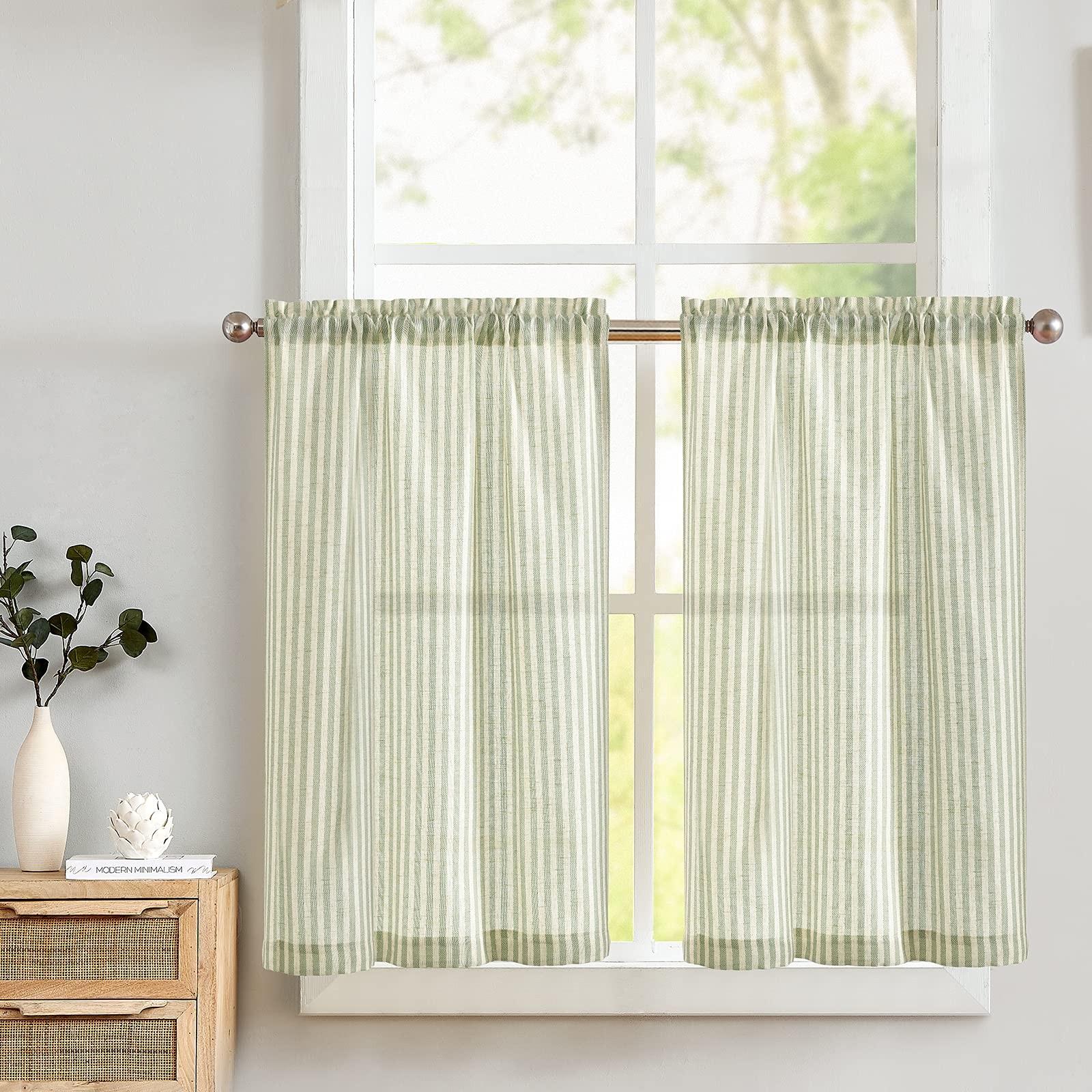 Lazzzy Kitchen Linen Striped 26"W x 36"L (Pack of 2), Sage on Beige gallery