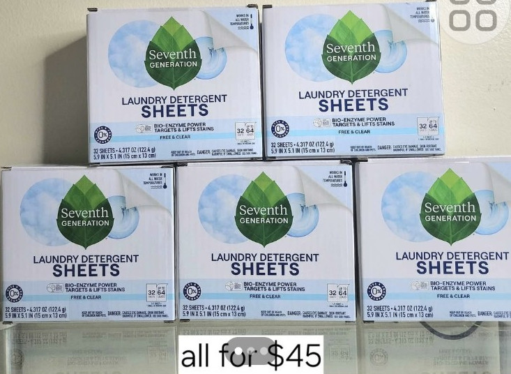 Seventh Generation Laundry Detergent Sheets Free & Clear, 64 Loads, 5 Pack gallery