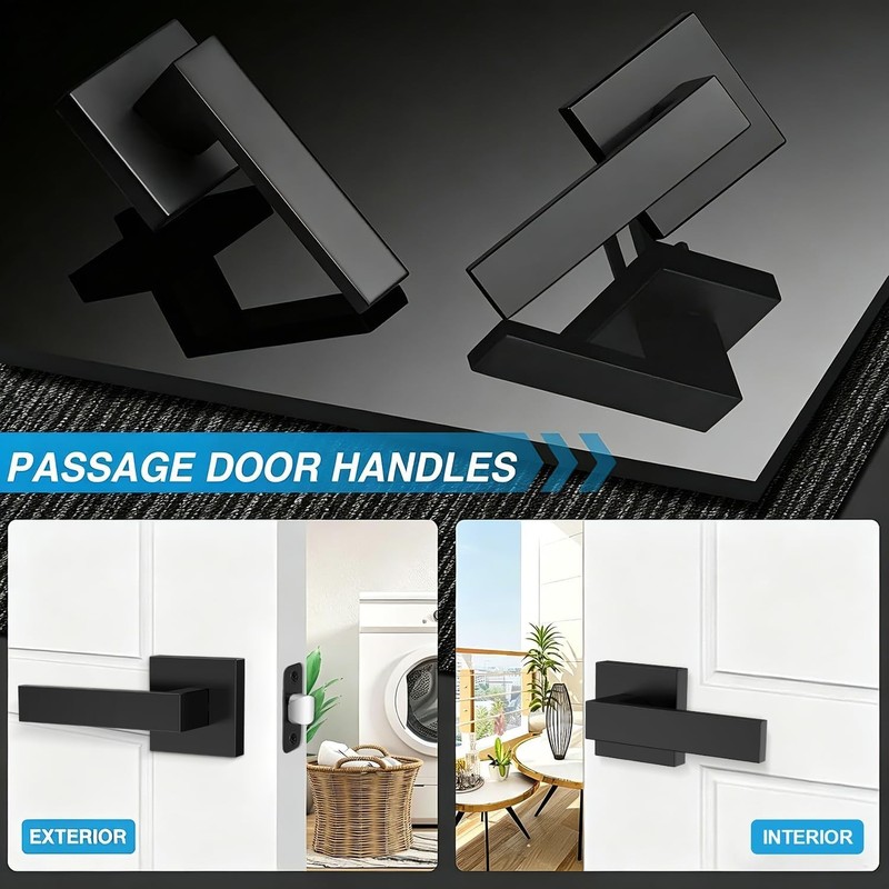 2-Pack Matte Black Keyless Interior Passage Door Levers (Square Handleset) gallery