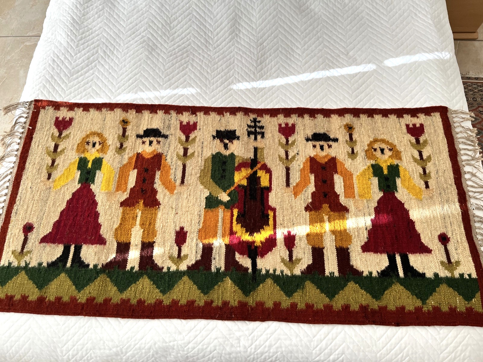 VINTAGE POLAND CEPELIA HANDWOVEN WALL KILIM RUG TAPESTRY 53" X 23" gallery