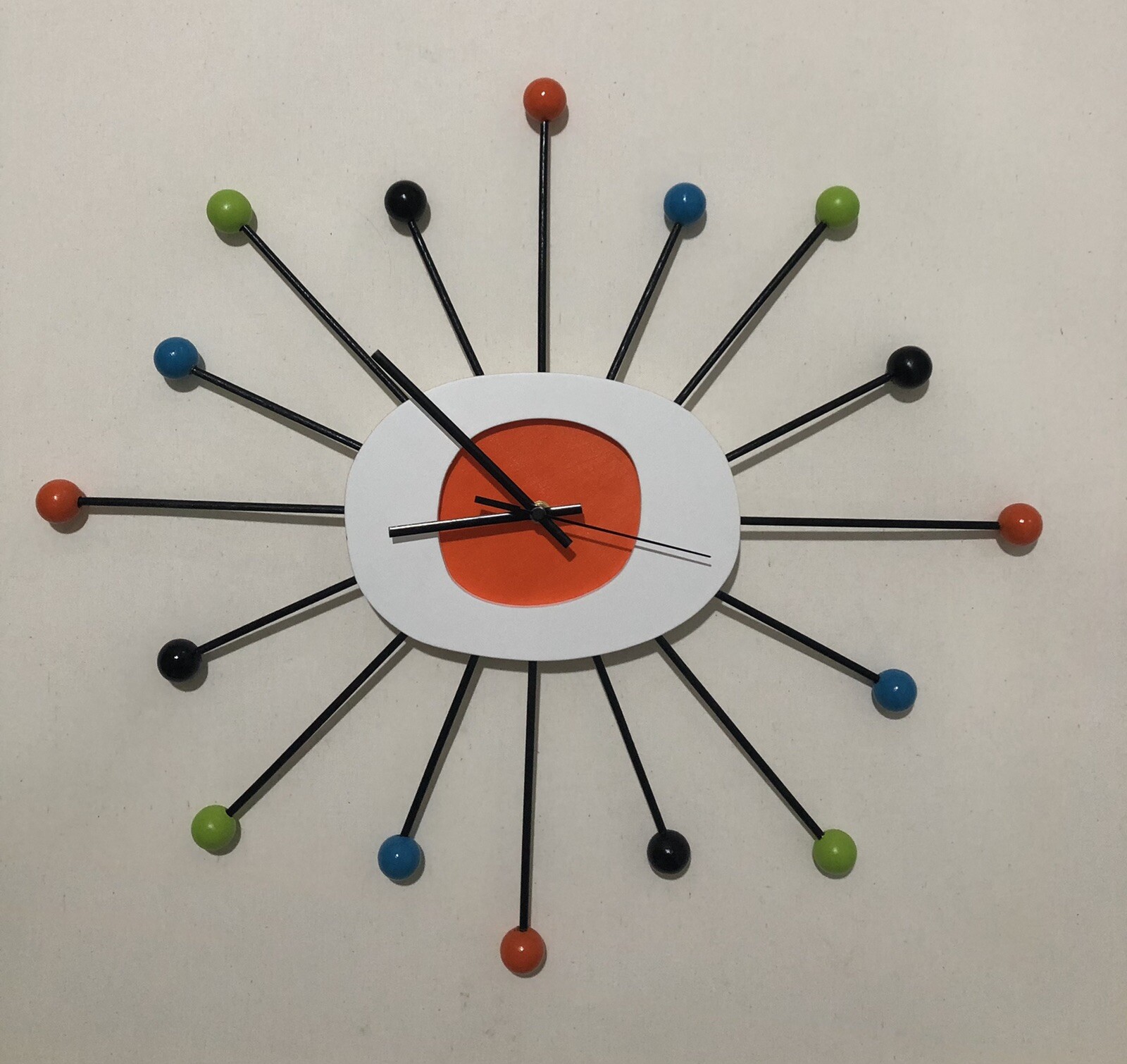 Orange STARBURST CLOCK Mid Century Modern new 70s style wall art clock Large 23” gallery