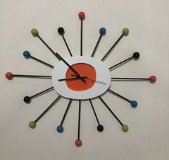 Orange STARBURST CLOCK Mid Century Modern new 70s style wall art clock Large 23”