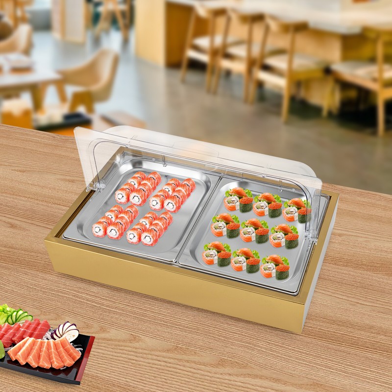 Buffet Cold Serving Display Tray, Cooling Food Dishes Display Plate Case w/Lid gallery