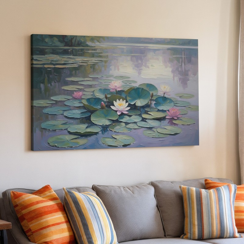 Calm Water Lily Pond Canvas Wall Art Soft Pastel Floral Nature Landscape Print gallery