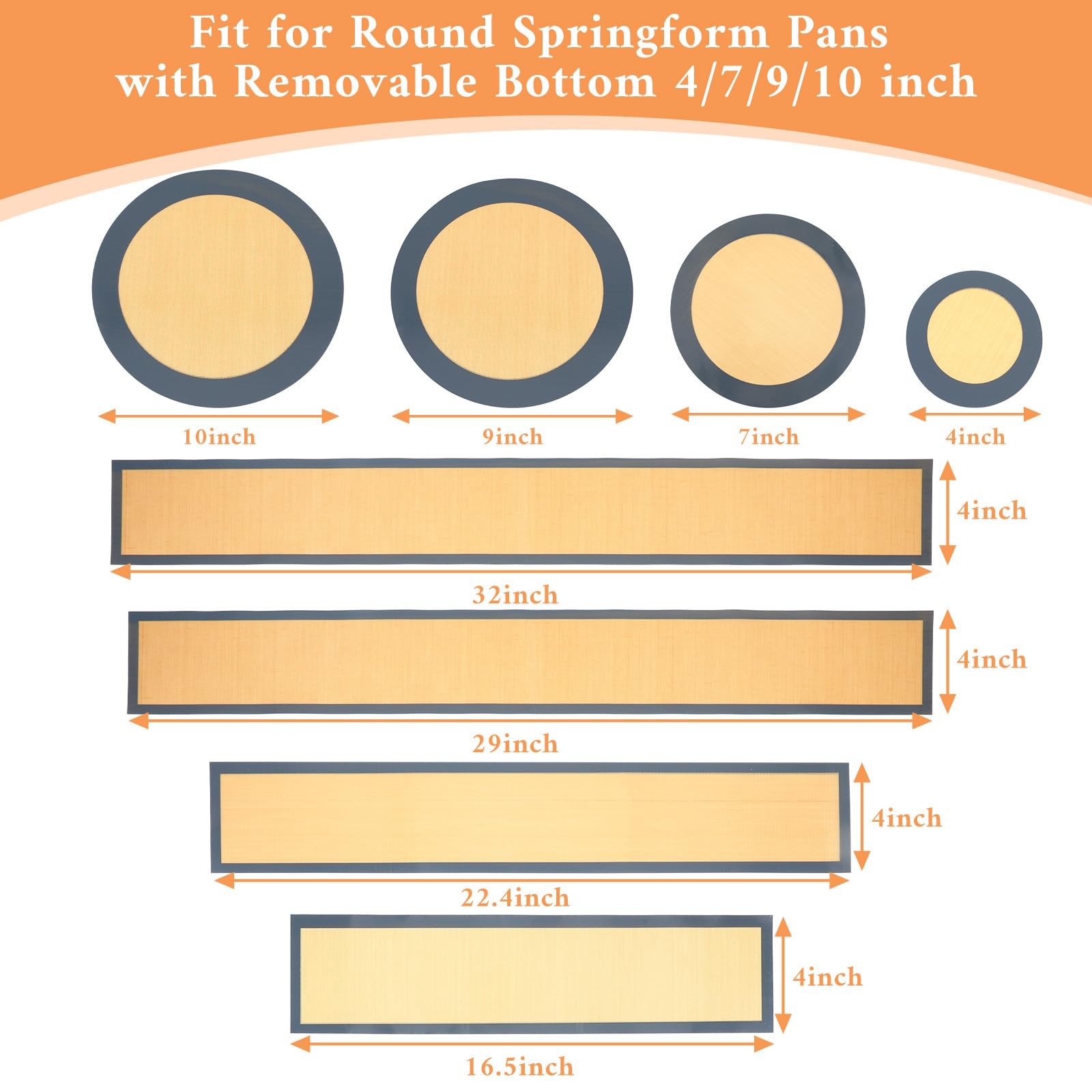 HANLANXUE 4 Set Silicone Baking Mat for Springform Pan 4/7/9/10 4size, Beige gallery
