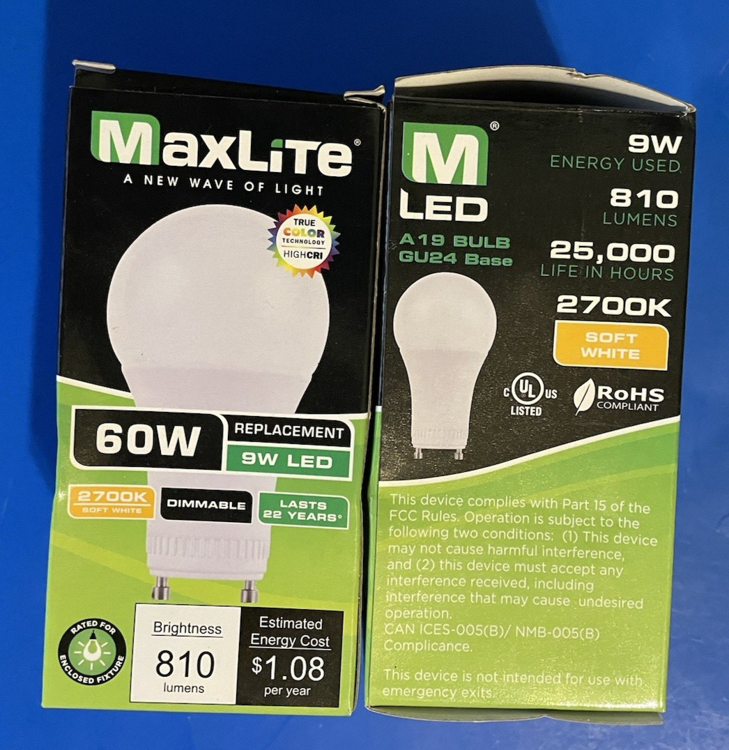 MaxLite GU24 Base 2700 K A19 Dimmable 9W LED Bulb 2 Count gallery