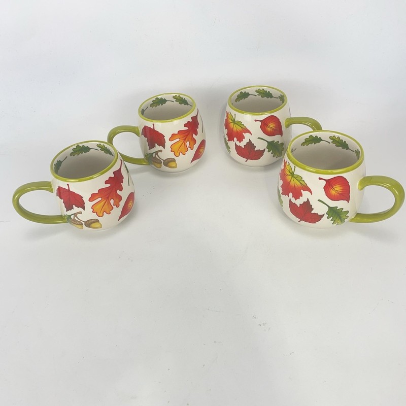 Temptations By Tara Fall Leaf Coffee Mug Set of 4 14 Oz Ceramic Green gallery
