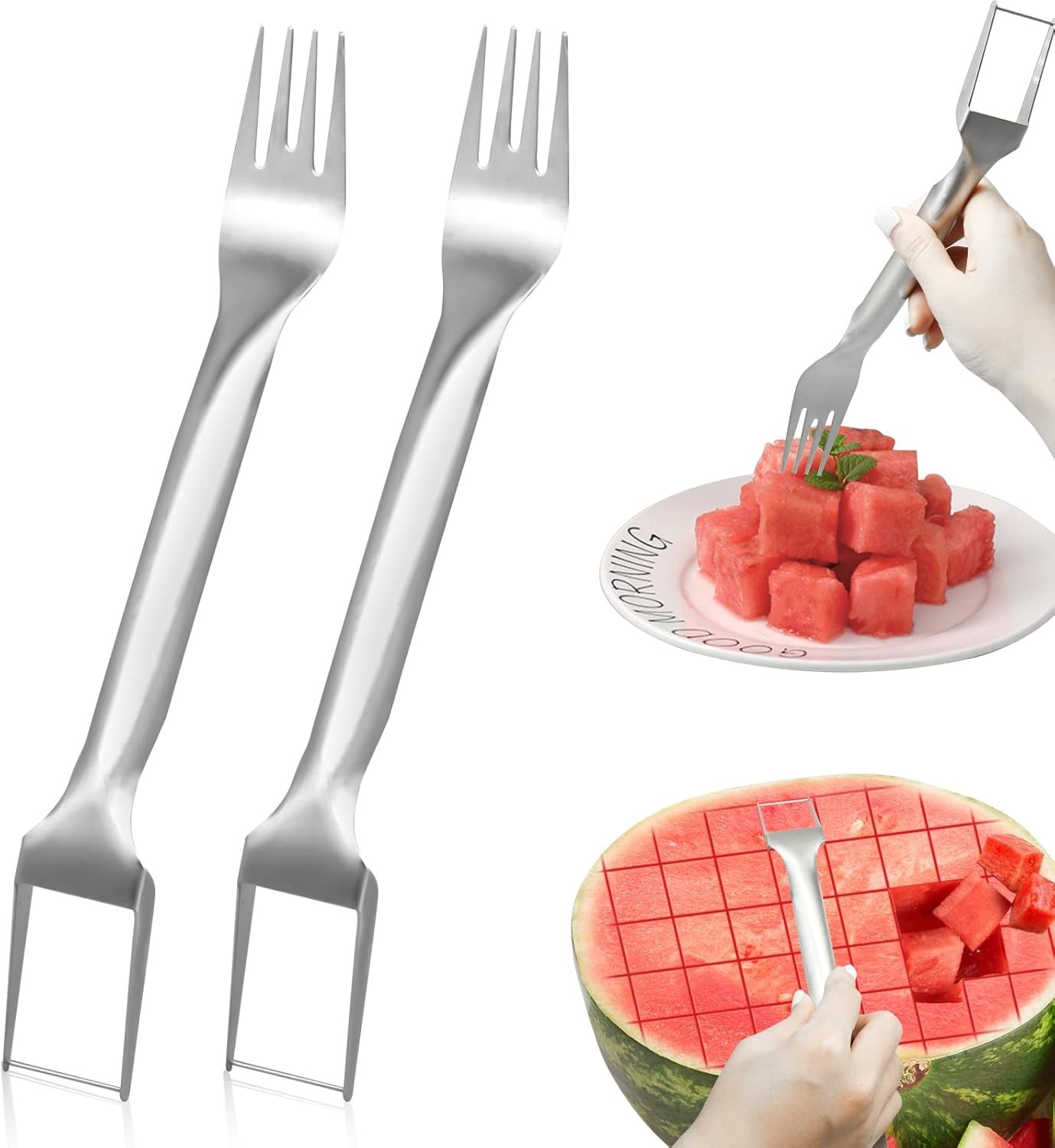 2Pc Watermelon Fork Slicer Cutter, Stainless Steel 2-in-1 Watermelon Fork Slicer gallery