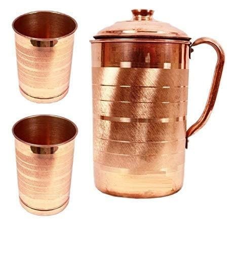 100% Pure Copper Water Pitcher Jug With Tumbler Glass Ayurveda Benefits Set Of 7 gallery