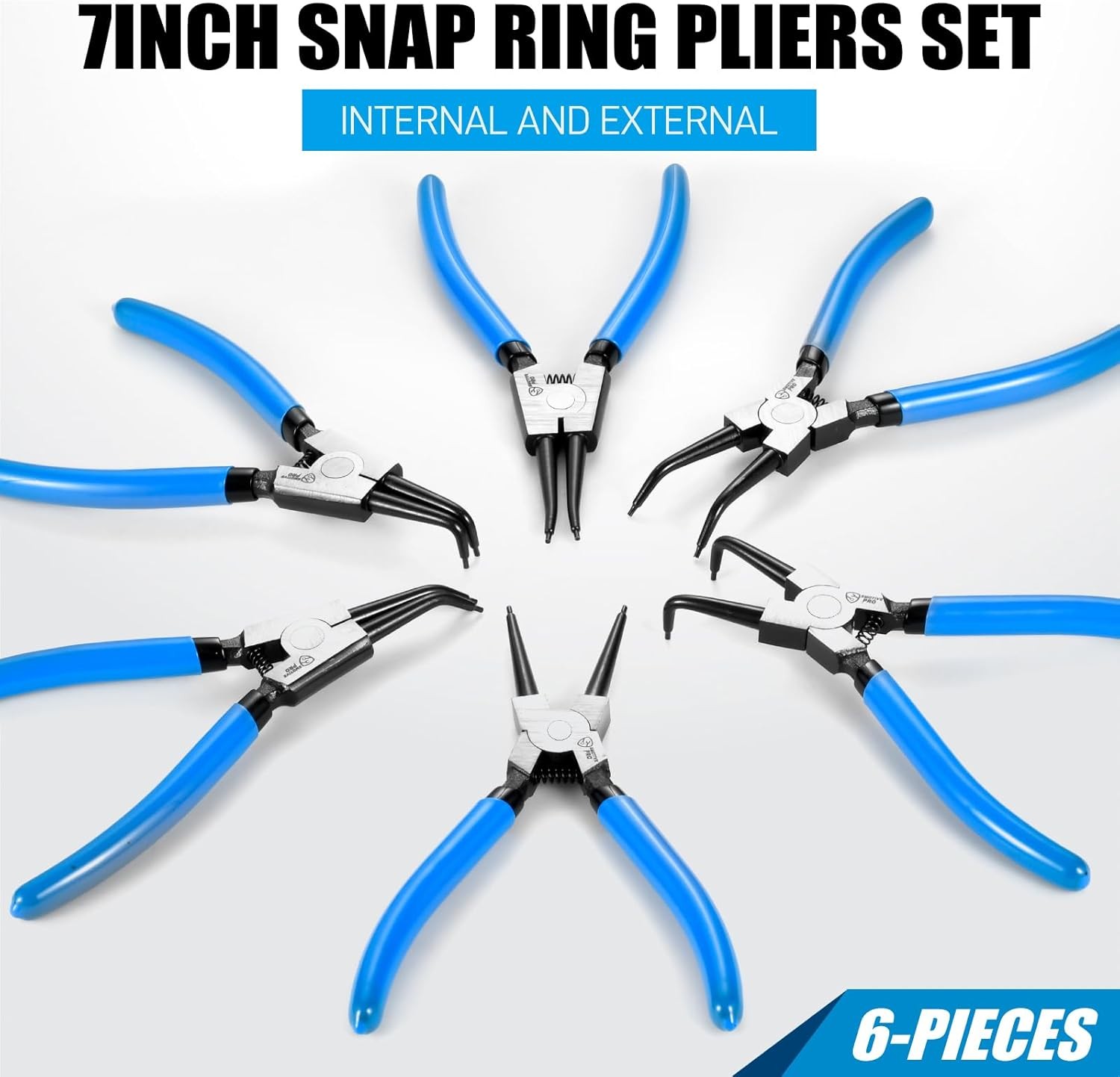 Precision 6PCS 7" Snap Ring Pliers Set - Complete 0°/45°/90° Angled Jaw Options gallery