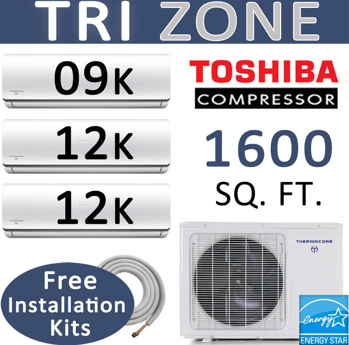 23 SEER Ductless Mini Split Air Conditioner - Heat Pump : 12000 x 2 + 9000 BTU gallery