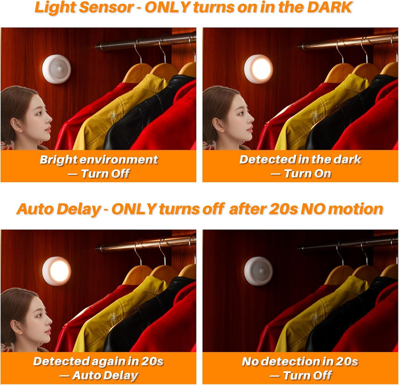 3 Pack 3.1” Motion Sensor Lights Indoor AA Battery Operated, Stick on LED Puck L gallery