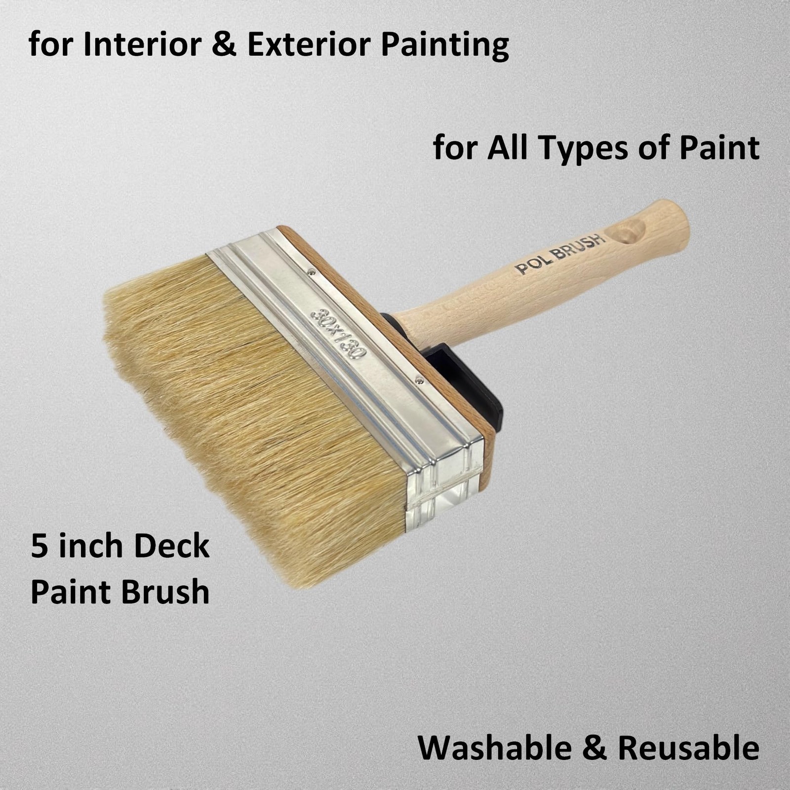 5 Inch Stain Deck Wide & Thick Paint Brush - High 1pk 5", Natural gallery