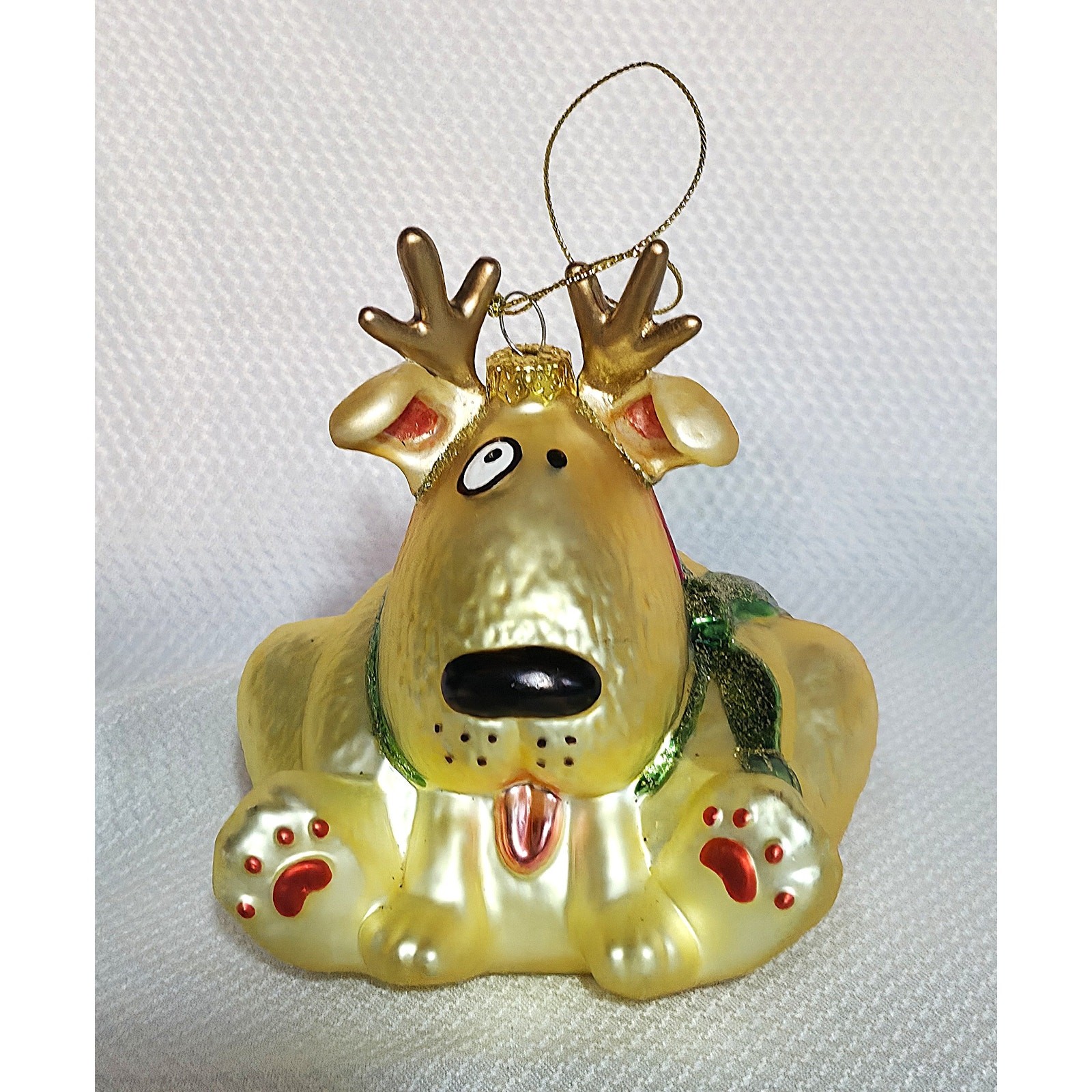 All That Glitters FIGI Gold Dog Reindeer Ornament Funny Christmas Glass w/ Box gallery